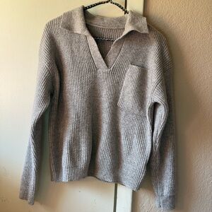 Taupe Knit Collared Sweater